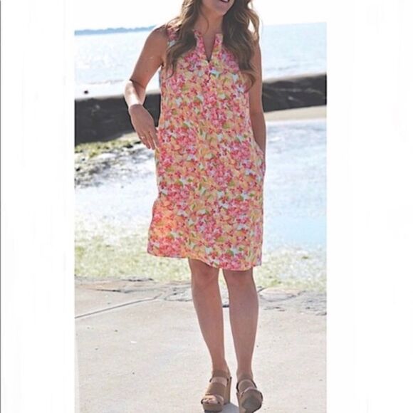 J.JILL LINEN FLORAL SLEEVELESS SHIFT DRESS WITH POCKETS COTTAGECORE PETITE SMALL - Picture 1 of 12